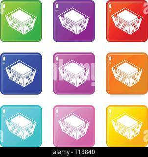 Clothes in basket icons set 9 color collection Stock Vector