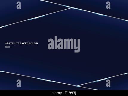 Abstract template geometric triangle and silver lines dark blue premium background. Low poly shapes and luxury style. You can use for brochure, poster Stock Vector