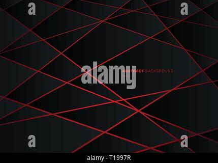 Abstract black geometric polygon on red laser light neon futuristic technology design concept background. Vector illustration Stock Vector