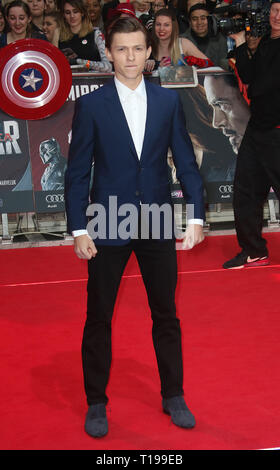 Apr 26, 2016 - London, England, UK - Captain America: Civil War European Film Premiere, Vue Westfield - Red Carpet Arrivals Photo Shows: Tom Holland Stock Photo