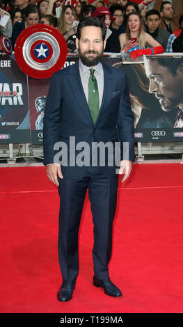 Apr 26, 2016 - London, England, UK - Captain America: Civil War European Film Premiere, Vue Westfield - Red Carpet Arrivals Photo Shows: Paul Rudd Stock Photo