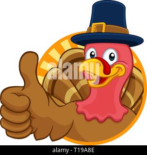 Turkey Pilgrim Hat Thanksgiving Cartoon Character Stock Vector