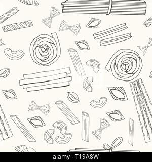 Seamless pattern with italian pasta on light beidge Stock Vector