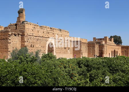 Gatehouse and Rooftop Terrace, Badi Palace, Place des Ferblantiers, Kasbah, Medina, Marrakesh, Marrakesh-Safi region, Morocco, north Africa Stock Photo