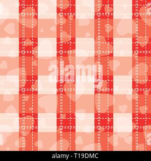 Valentine s Day Hipster Style Tartan and Buffalo Check Plaid Vector Patterns white and Red Hearts, Pattern Tile Swatches Included. eps 10 Stock Vector