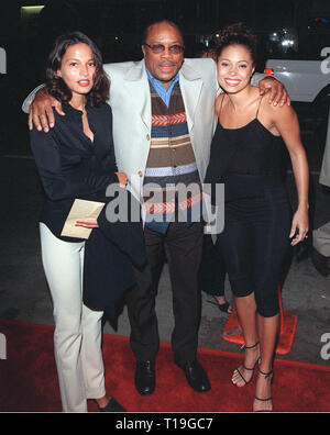 LOS ANGELES, CA - October 13, 1998: Musician QUINCY JONES & girlfriend & daughter at the Los Angeles premiere of 'Beloved.' Stock Photo