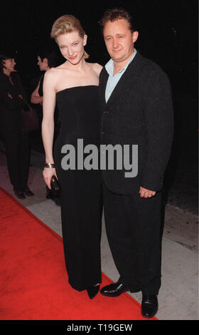LOS ANGELES, CA - October 14, 1998:  Australian actress CATE BLANCHETT with ANDREW UPTON at the Los Angeles premiere of her new movie 'Elizabeth' in which she stars as Queen Elizabeth I. Stock Photo