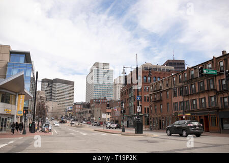 The intersection of Cambridge and Blossom Streets in the Beacon Hill neighborhood of Boston, Massachusetts, USA. Stock Photo