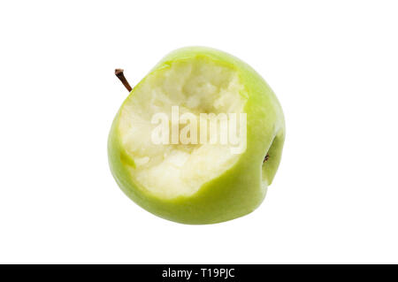 Green apple bitten on a white background. Isolated Stock Photo