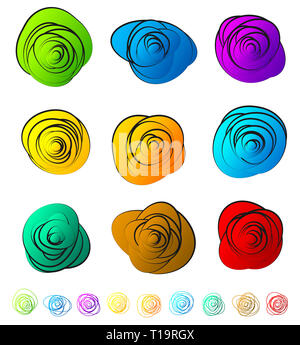 Abstract circular elements - circles, ovals with distortions in bright, lively colors. (W/ Outline versions) Stock Photo