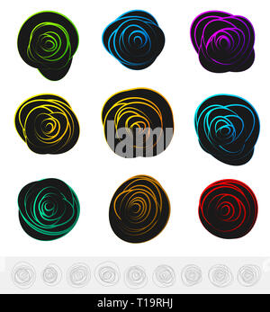 Abstract circular elements - circles, ovals with distortions in bright, lively colors. (W/ Outline versions) Stock Photo