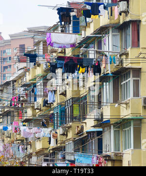Shanghai living district. Clothes drying in typical Shanghai way. China Stock Photo