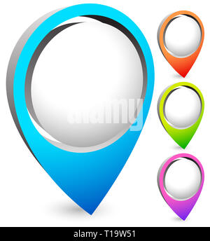 Bright, colorful map marker, map pin vector in 4 colors. Stock Photo