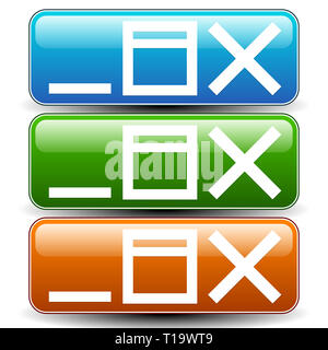 Vector illustration of application window control buttons. Minimize, maximize, close window symbols. Stock Photo