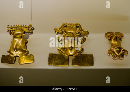 Gold frogs exhibited at Pre-Columbian Gold Museum in San Jose Costa Rica Stock Photo