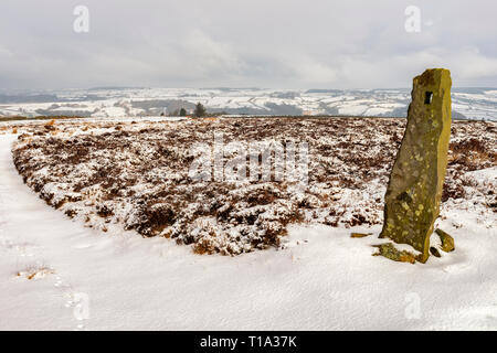 A stone gate post on Murk Mire Moor, near Egton Bridge Stock Photo