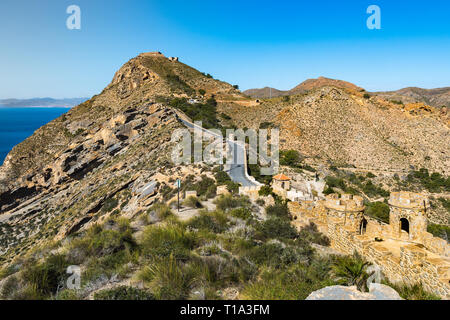 Castillitos cannons battery in Murcia, Spain. Abandoned coastal defense barracks. Stock Photo