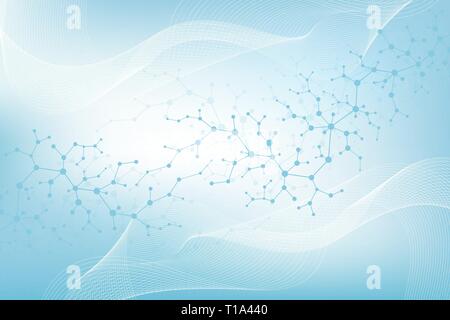 Scientific molecule background for medicine, science, technology, chemistry. Waves flow. Wallpaper or banner with a DNA molecules. Vector geometric Stock Vector