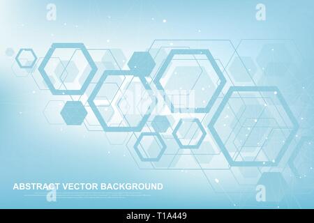 Scientific molecule background for medicine, science, technology, chemistry. Wallpaper or banner with a DNA molecules. Vector geometric dynamic Stock Vector