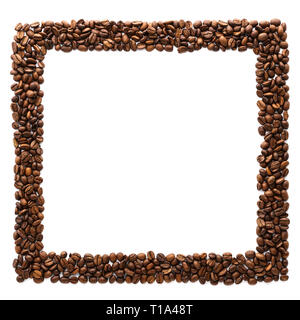 Frame made of roasted coffee beans isolated on white. Space for text. Stock Photo