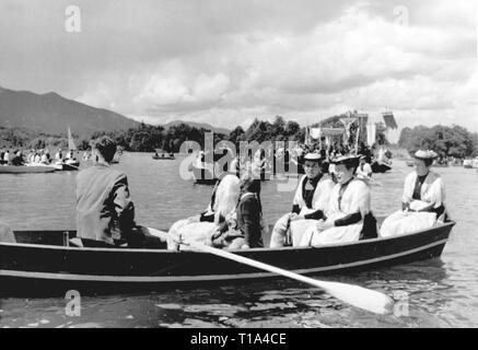 religion, Christianity, ecclesial feasts, lake procession on Corpus Christi day, Seehausen, Staffelsee (Lake Staffel), 1953, Additional-Rights-Clearance-Info-Not-Available Stock Photo