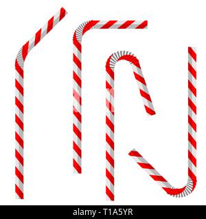 vector illustration of red colored disposable plastic drinking straw isolated on white background Stock Vector