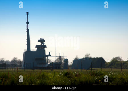 BAE, ship, radar, testing rig, mock up, platform, Navy, Warship, factory, base, Northwood, Isle of Wight, England, UK, Stock Photo