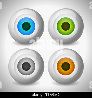 Eye, eyeball graphics in different colors. Gray, green, brown and blue eyes. Editable vector. Stock Photo