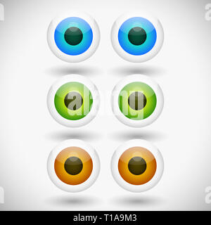 Eye, eyeball graphics in different colors. Gray, green, brown and blue eyes. Editable vector. Stock Photo