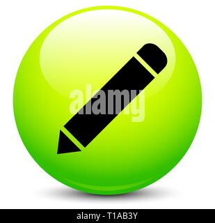 Pencil icon on green orb stock illustration. Stock Photo