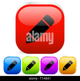 Pencil flat red color rounded vector icon Stock Photo - Alamy