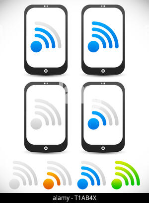 Smartphones with signal strength indicators. Connectivity, wireless connection. Stock Photo