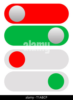 Power On-Off Switches, Buttons in red and green. Simple UI-Interface element set Stock Photo