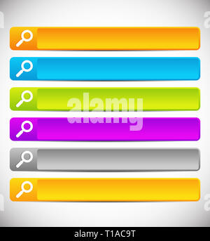 Search bars, buttons with magnifier glass symbols Stock Photo