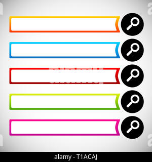 Search bars, buttons with magnifier glass symbols Stock Photo