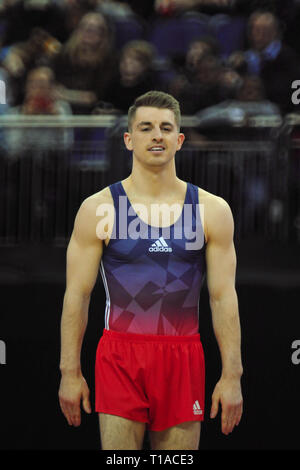 Max Whitlock (GBR, double Olympic gold and triple Olympic bronze medalist)  at the Superstars Of Gymnastics competition at The O2 Arena, London, UK.  Superstars Of Gymnastics showcases some of the world’s best gymnasts over two sessions at The O2, London UK. Stock Photo