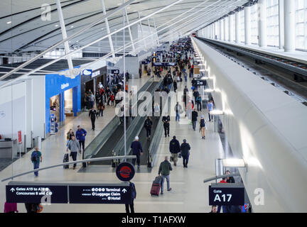 People travelers in Delta Airlines airport terminal, Detroit, Michigan, United States Stock Photo