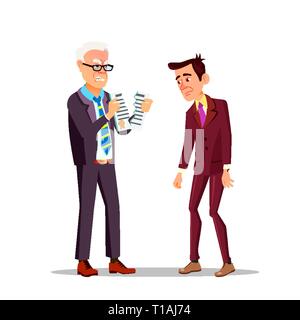 Professional Unsuitability. Angry Boss Breaking Into Pieces A Diploma Of Young Employee In Business Suit Vector Flat Cartoon Illustration Stock Vector