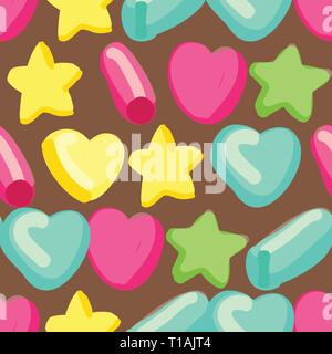 Simple pattern with hearts, stars and circles. Seamless vector. Stock Vector