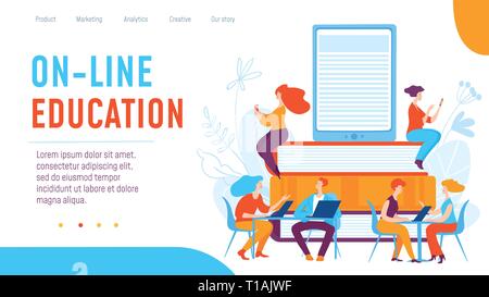 Vector concept on-line education creative business illustration with studing people. Stock Vector