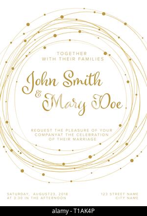 Vector golden wedding invitation template with light circle chains Stock Vector