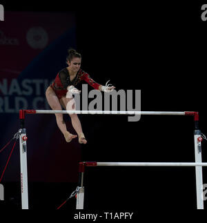 Aliya Mustafina (Russia) seen in action during the Gymnastics World Cup 2019 at Genting Arena in Birmingham. Stock Photo