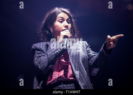 Torino, Italy. 24th Mar, 2019. The Canadian singer Alessia Cara performing live on stage at the Pala Alpitour in Torino, opening for the Shawn Mendes's tour, in a sold out sold out arena. Credit: Alessandro Bosio/Alamy Live News Stock Photo