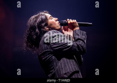 Torino, Italy. 24th Mar, 2019. The Canadian singer Alessia Cara performing live on stage at the Pala Alpitour in Torino, opening for the Shawn Mendes's tour, in a sold out sold out arena. Credit: Alessandro Bosio/Alamy Live News Stock Photo