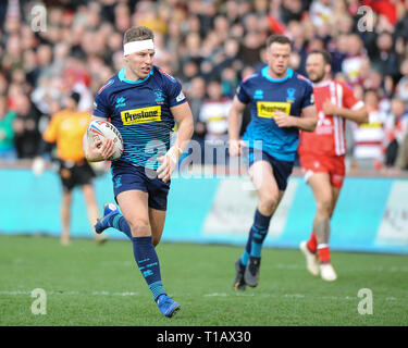 Salford, UK. , . 24 March 2019. AJ Bell Stadium, Salford, England; Rugby League Betfred Super League, Salford Red Devils vs Wigan Warriors; Wigan Warriors George Williams races away for a hat-trick. Credit: Dean Williams/Alamy Live News