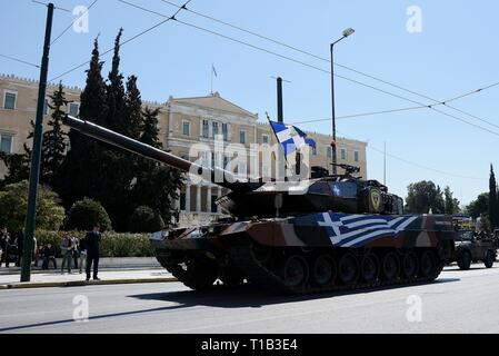 Athens, Greece. 25th Mar, 2019. An armoured vehicle seen during the Military parade commemorating the National Day in Athens. Credit: Giorgos Zachos/SOPA Images/ZUMA Wire/Alamy Live News Stock Photo