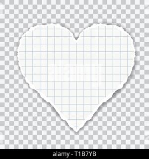 Realistic illustration of torn squared paper in heart shape. Isolated on transparent background - vector Stock Vector