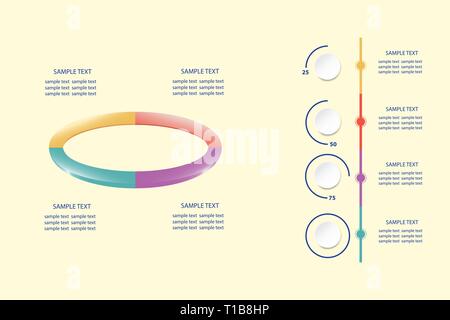 Infographic of colorful ellipse divided into 4 parts showing process and steps. The vertical timeline is ready to show quarterly performance developme Stock Vector