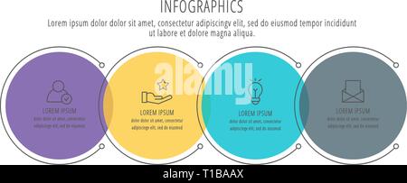 Modern vector illustration. Infographic circles template with four elements, sectors, icons. Designed for business, presentations, web design Stock Vector