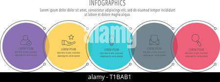 Modern vector illustration. Infographic circles template with five elements, sectors, icons. Designed for business, presentations, web design Stock Vector